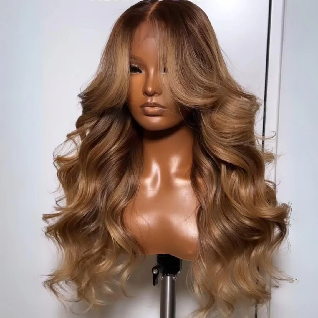 $100 Off| Highlights Brown with Blonde Glueless Loose Wave Natural Curtain Bangs Lace Front Wig Flash Sale - Image 2