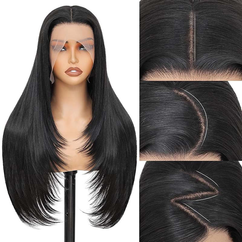 $100 Off Full $101| Yaki Straight Throw On & Go Glueless Butterfly Layered Haircut Lace Wig Flash Sale - Image 2