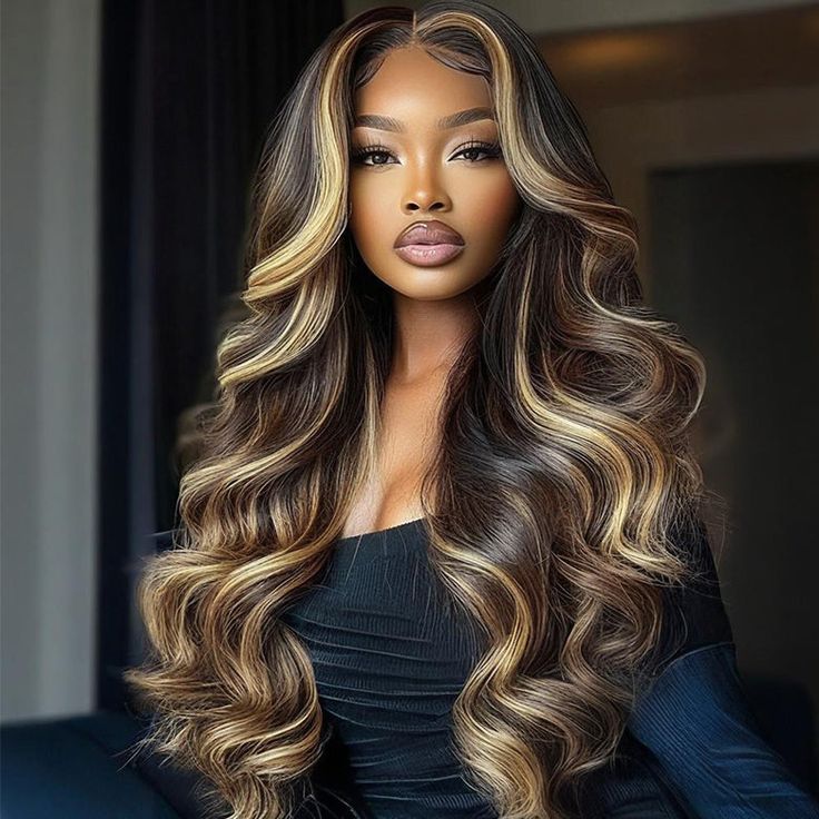 $100 Off| Money Piece Highlight Blonde Colored Body Wave 13x4 HD Lace Front Wigs Human Hair Wig Flash Sale