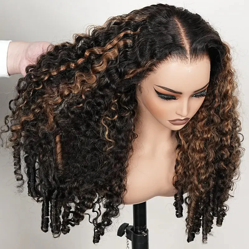 Amanda Luxury 7x5 Burmese Curly Brown Balayage Highlight Color Glueless HD Lace Human Hair Wig Flash Sale - Image 3
