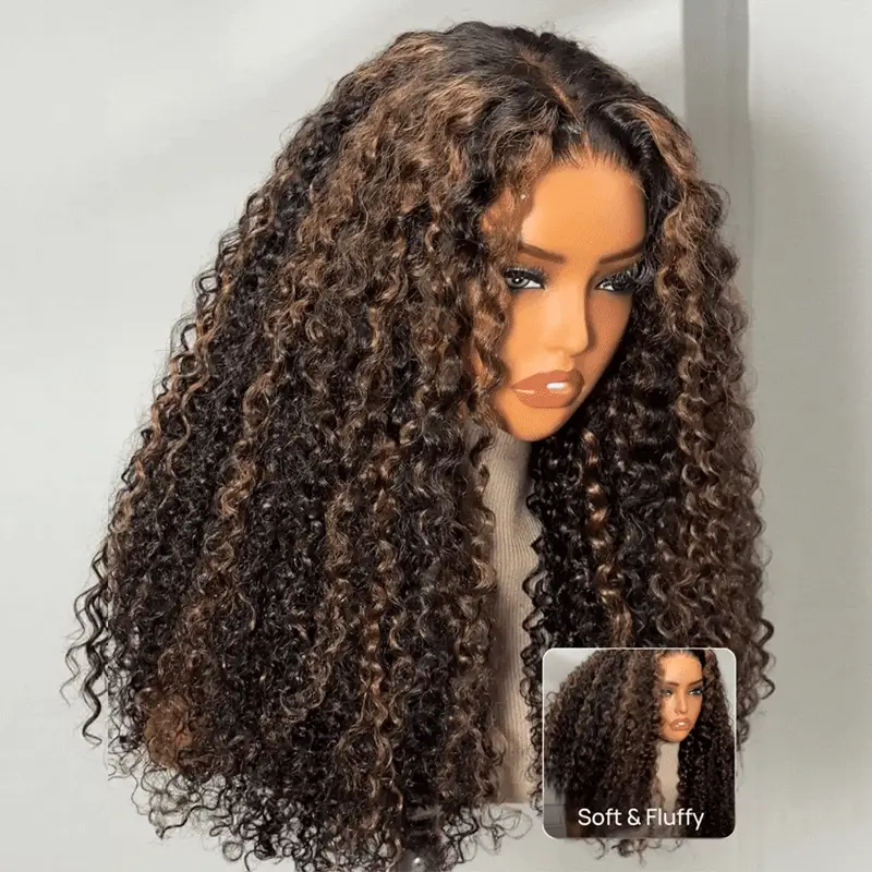 300% Density Brown Highlight Burmese Curly 13x6 Lace Front HD Transparent Lace Glueless Human Hair Wig - Image 9