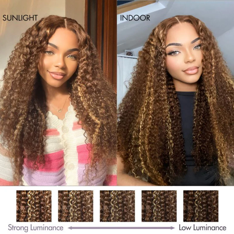 Burmese Curly Glueless Honey Blonde  Highlighted Color Water Wave 13x4 Lace Front Put On And Go Human Hair Wig Flash Sale - Image 14