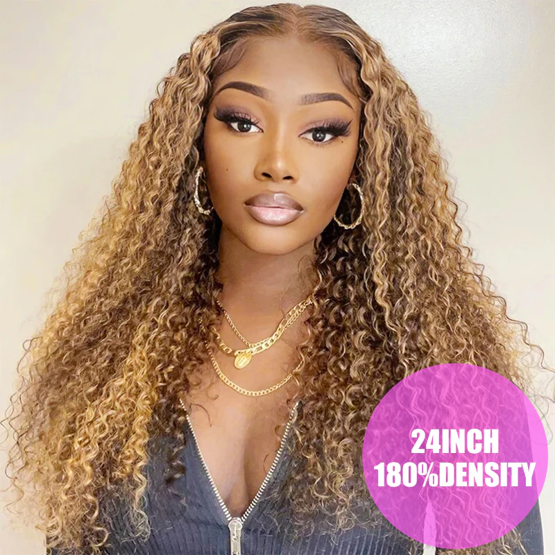 Burmese Curly Glueless Honey Blonde  Highlighted Color Water Wave 13x4 Lace Front Put On And Go Human Hair Wig Flash Sale - Image 15