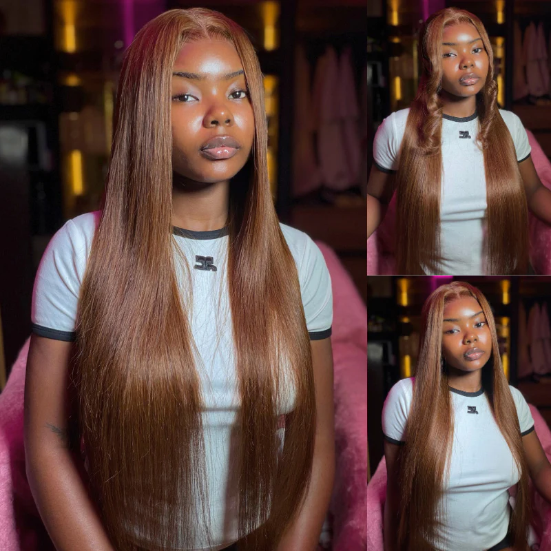 $199=28'' | Pre Everything Straight Ginger Brown 13x6 Lace Frontal Glueless Orange Wigs Put On & Go HD Transparent Lace Wig Flash Sale