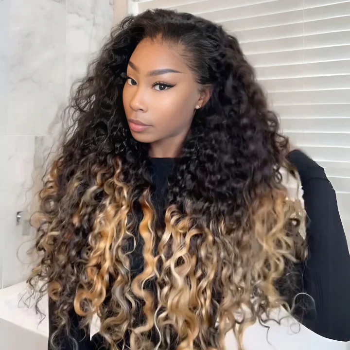 Two Tone Ombre Honey Blonde Curly Glueless Wig - 7x5/13x4 HD Lace Pre-everything Wig - Image 3