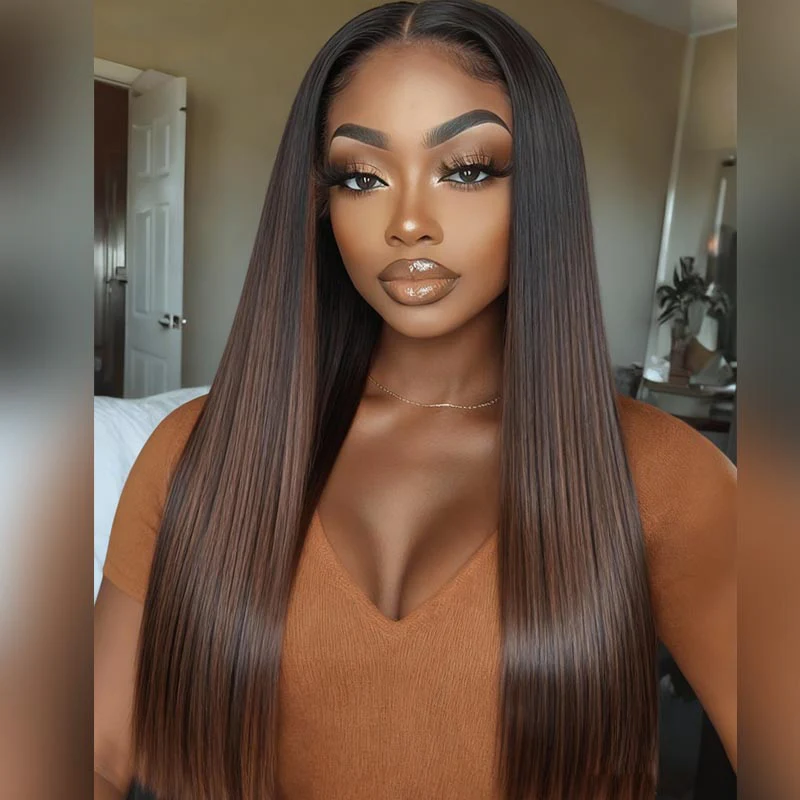 3 Bulk Flash Sale| 20" Ombre Brown Straight 6×4 Lace Closure Wig+20" 7×5 Glueless Lace Side Parting Straight Wig+20" Hair Clip×4pcs - Image 2