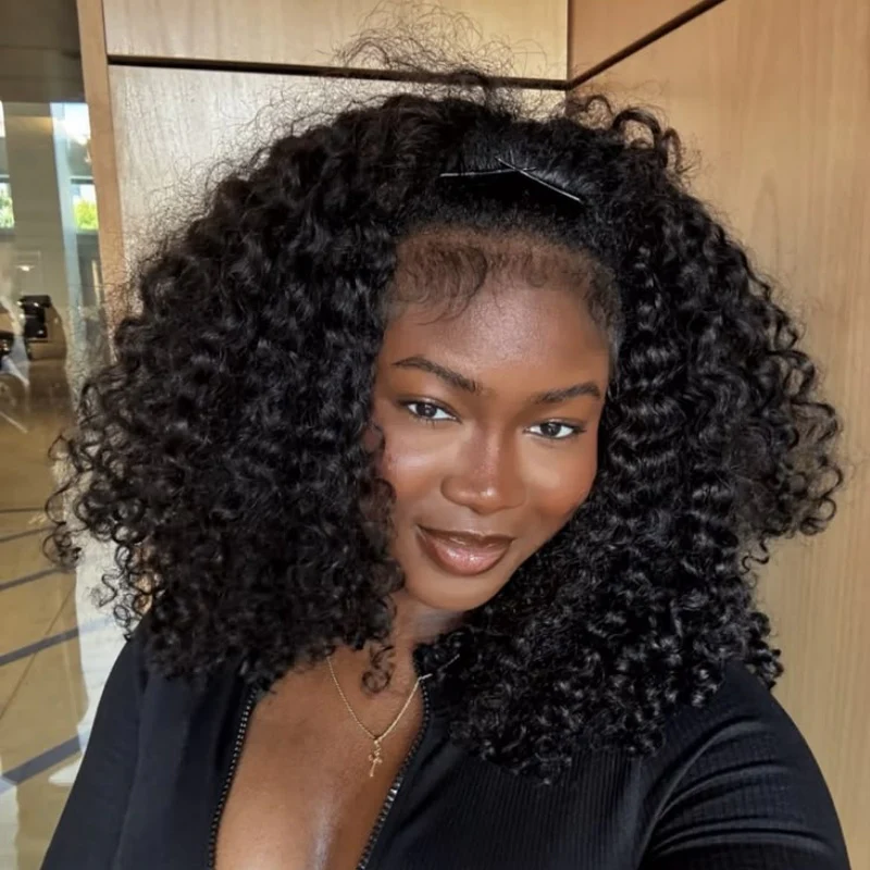 3 In 1 Half Wig | 300% Density Double Drawn Glueless Curly Human Hair Wig With Drawstring - Image 9