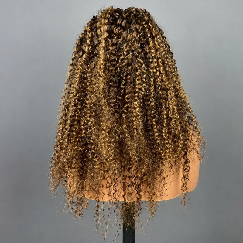 3 In 1 Half Wig | Honey Blonde Highlight Kinky Curly Put On & Go Invisible Drawstring Glueless Flip Over Half Wig - Image 4