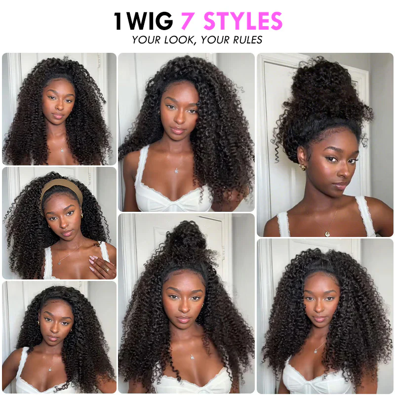 3 In 1 Half Wig | Honey Blonde Highlight Kinky Curly Put On & Go Invisible Drawstring Glueless Flip Over Half Wig - Image 7