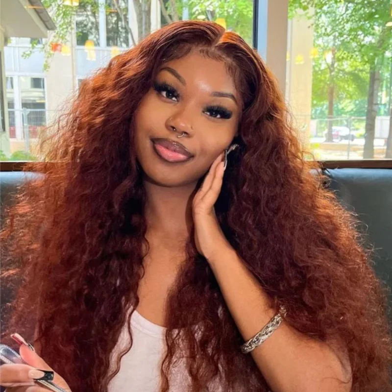 Low to $89 | Reddish Brown Color 13x4 Pre Everything Body Wave / Jerry Curly / Kinky Curly / Water Wave HD Transparent Lace Wigs Flash Sale - Image 4