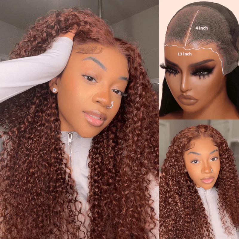 Low to $89 | Reddish Brown Color 13x4 Pre Everything Body Wave / Jerry Curly / Kinky Curly / Water Wave HD Transparent Lace Wigs Flash Sale - Image 6
