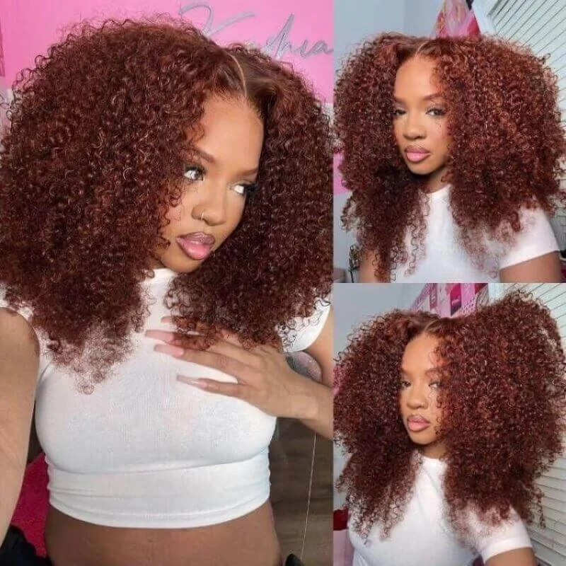 Low to $89 | Reddish Brown Color 13x4 Pre Everything Body Wave / Jerry Curly / Kinky Curly / Water Wave HD Transparent Lace Wigs Flash Sale - Image 7