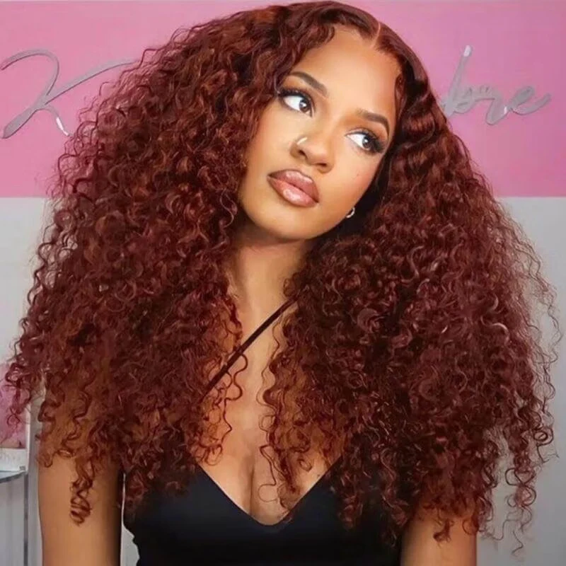 Low to $89 | Reddish Brown Color 13x4 Pre Everything Body Wave / Jerry Curly / Kinky Curly / Water Wave HD Transparent Lace Wigs Flash Sale - Image 8