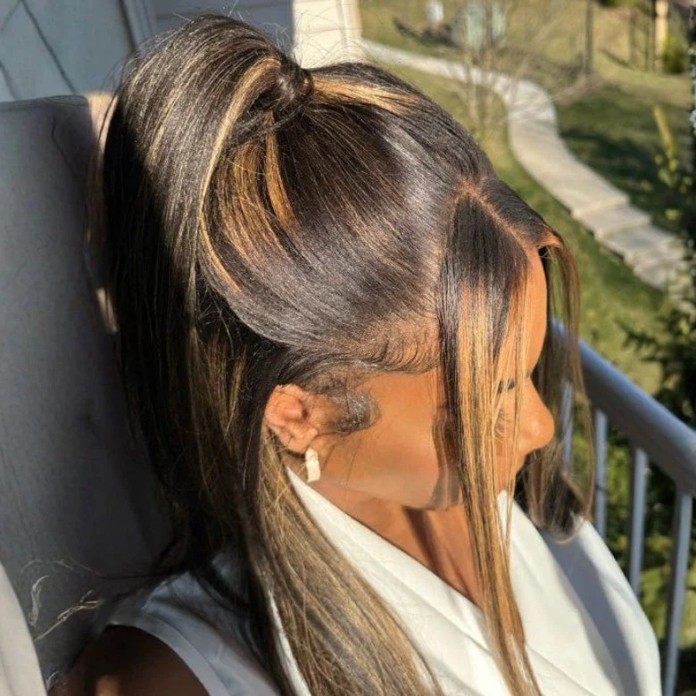 300% Density Balayage Highlights Straight Glueless Wig - 7x5/13x4 HD Lace - Image 2
