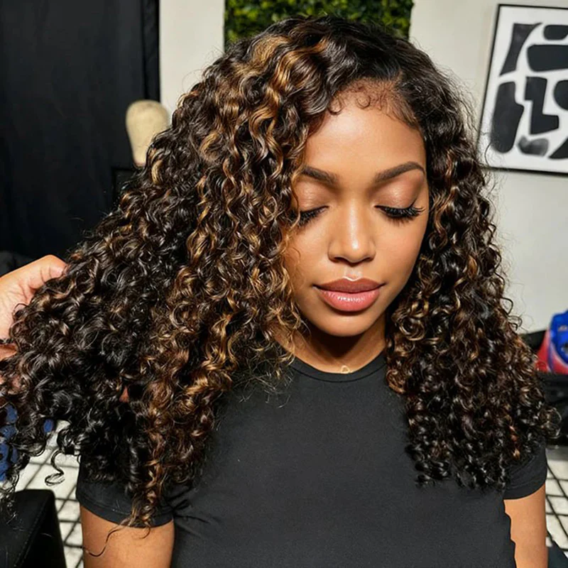 300% Density Brown Highlight Burmese Curly 13x6 Lace Front HD Transparent Lace Glueless Human Hair Wig - Image 4