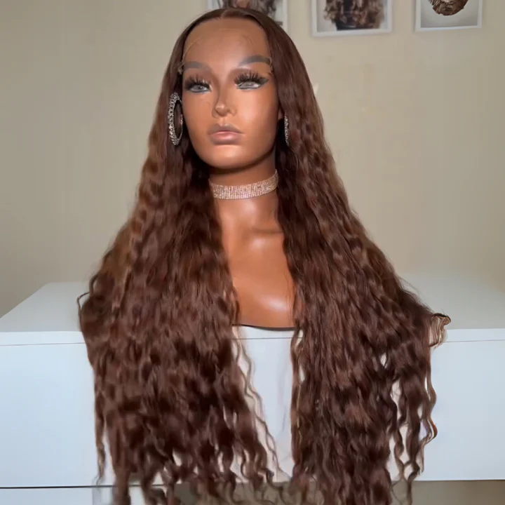 300% Density Luxury custom wigs Loose Wave Glueless Lace Brown Coloded Wigs Virgin Human Hair Transparent Lace Front Wig Super Double Drawn Level  - Amanda Hair - Image 2