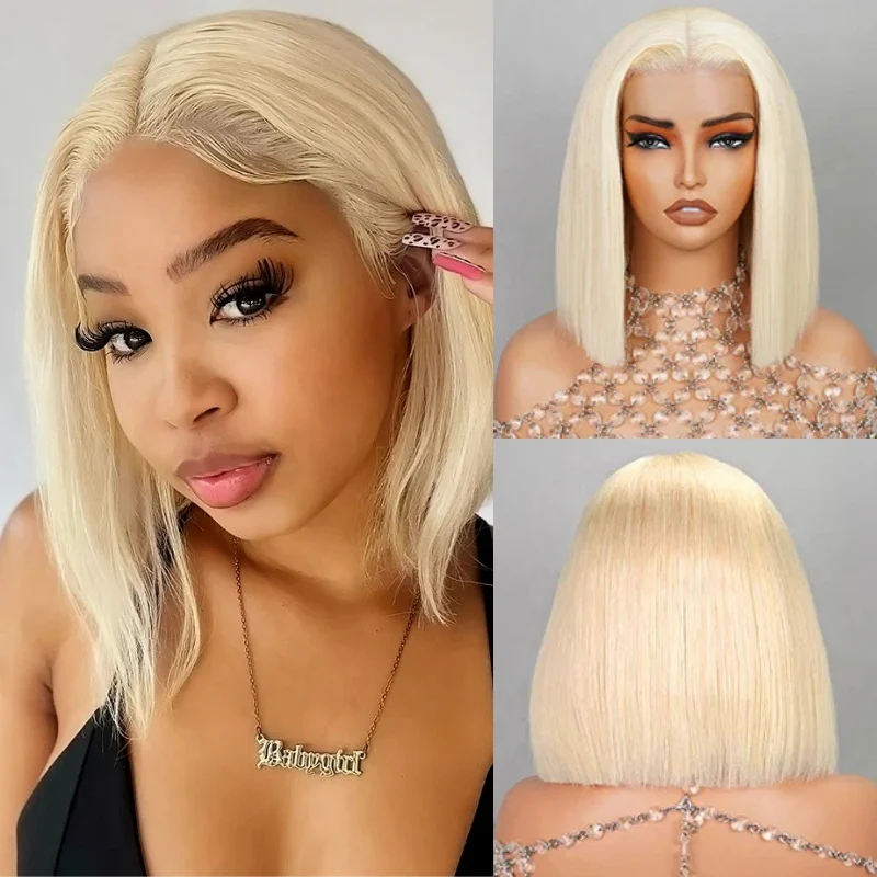 613 Blonde Straight 13x4 Short Bob Lace Frontal Wigs Pre Plucke Glueless Human Hair Wig-Amanda Hair - Image 2