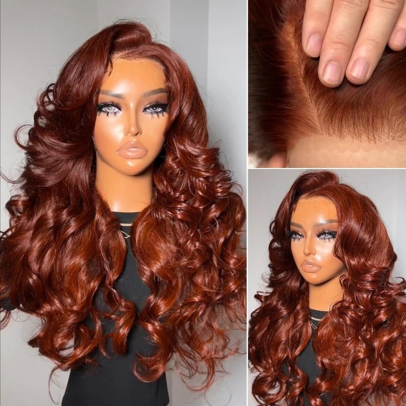 Glueless Body Wave Reddish Brown HD Transparent Lace 7x5 Lace closure /13x4 Full Lace Frontal Wig For Women - Amanda Hair