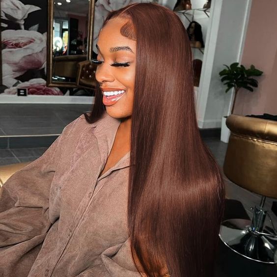 Dark Brown Colored Straight 13x4 Lace Front Wigs HD Transparent Lace 180% Density Human Hair Wigs Flash Sale - Image 4