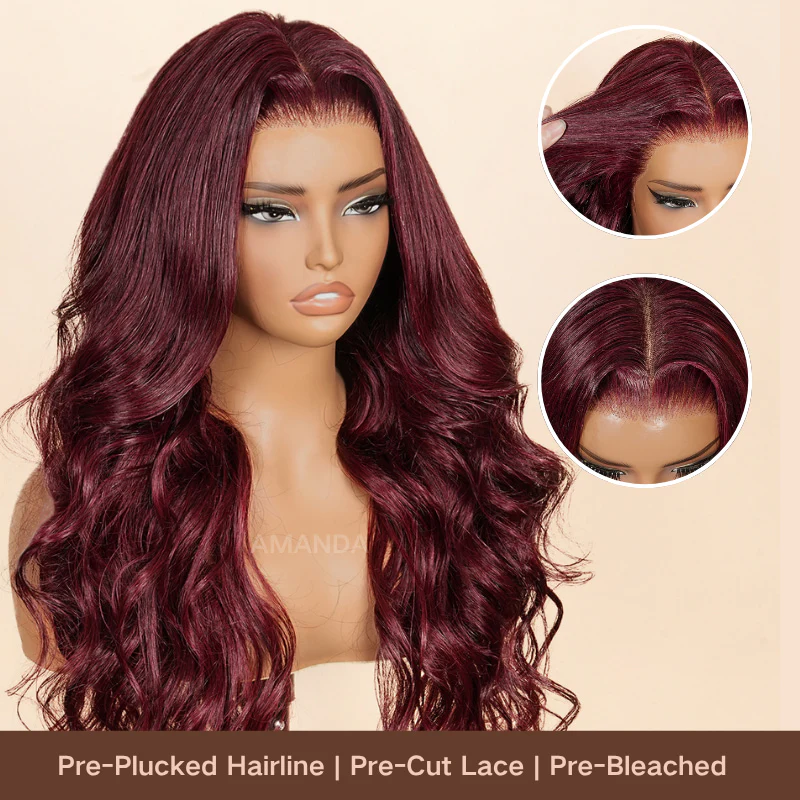 Add $40 for Extra 22" Wig|  Glueless Dark 99J Burgundy Body Wave 13x4 HD Transparent Lace Front Wigs Flash Sale - Image 6