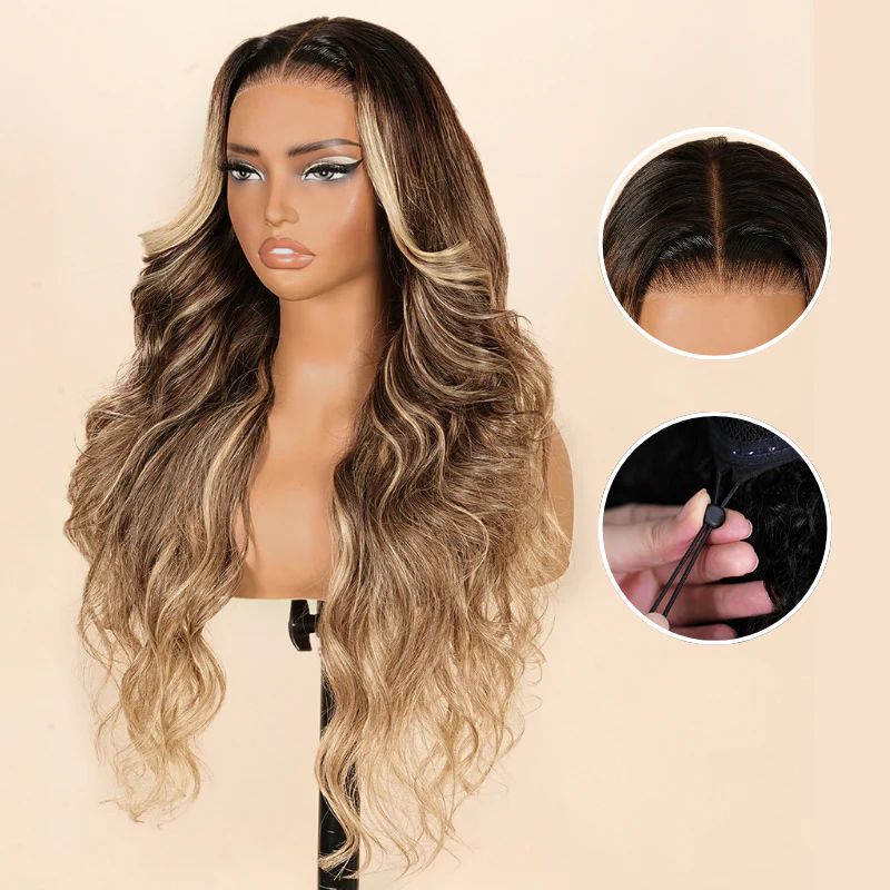 Add $10 for Extra Wig| Highlight Honey Blonde Mix Brown Loose Wave Glueless 7x5 HD Transparent Lace Wig Flash Sale - Image 4
