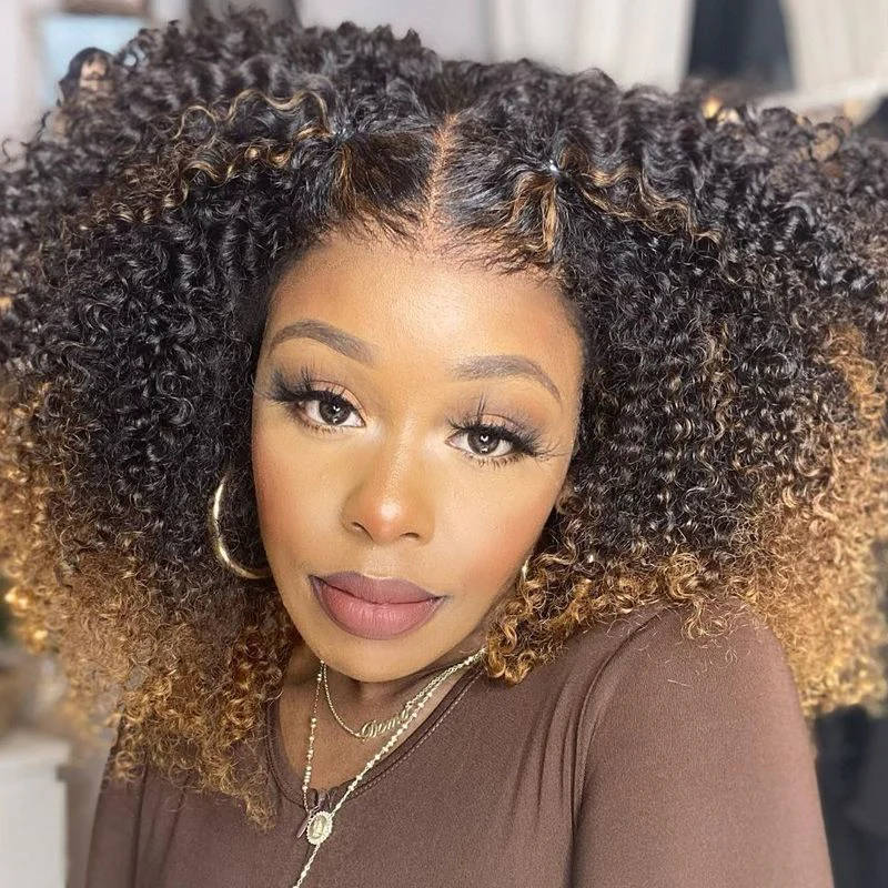 Amanda 300% Density 7x5 HD Glueless Lace Ombre Brown Kinky Curly Wig - Image 2