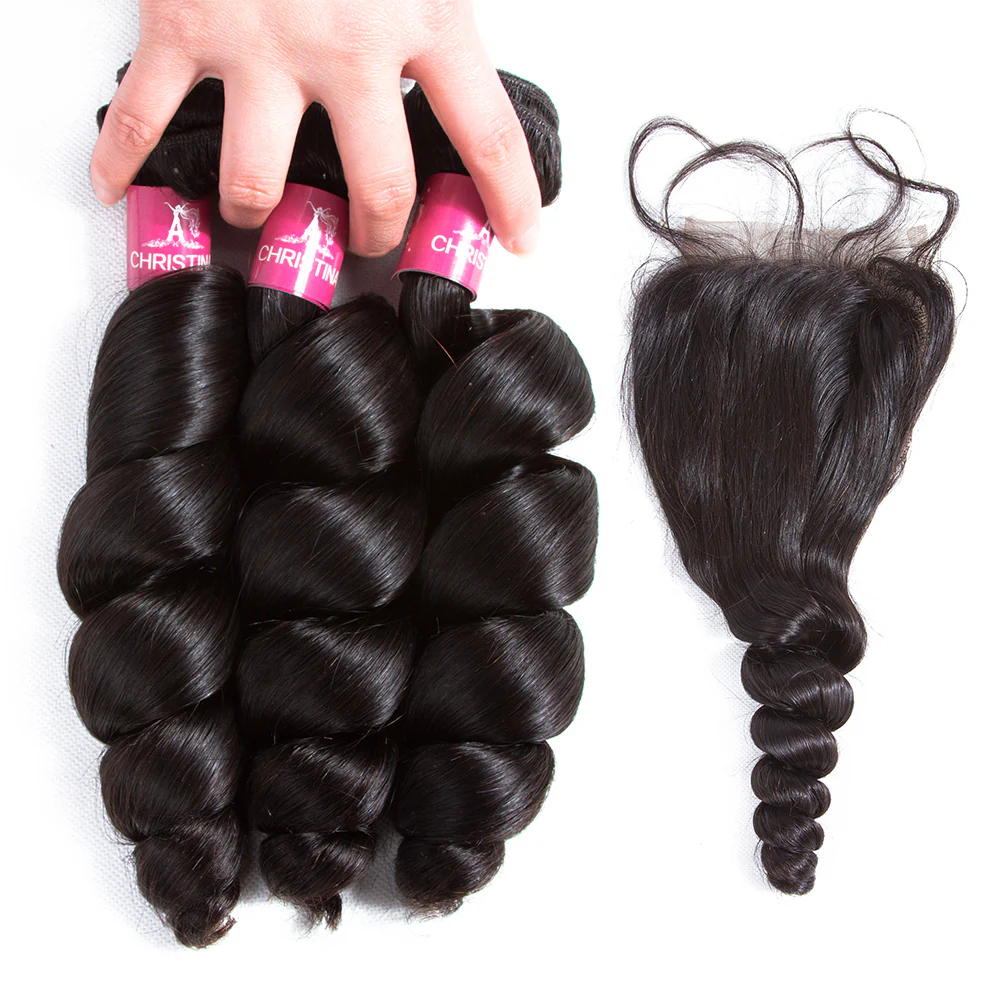 Loose Wave 4 Bundles With 4*4 Lace Closure 10A Grade Brazilian Hair 100% Remi Human Hair - Amanda Hair - Image 2