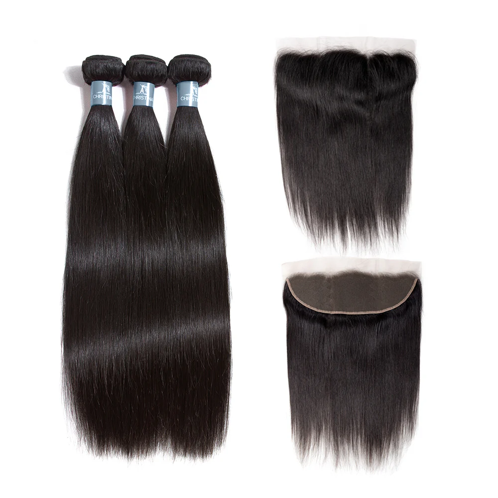 Brazilian Straight Hair 3 Bundles With 13*4 Lace Frontal 9A Grade 100% Unprocessed Human Hair No Tangles - Amanda Hair - Image 2