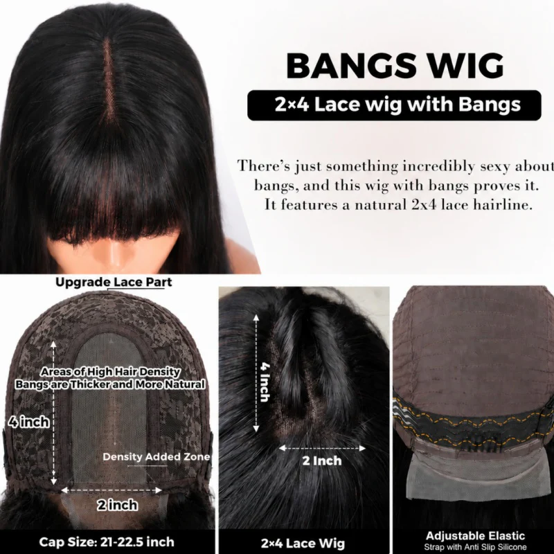 Amanda Double Drawn 300% Density 2×4 Lace Glueless Ombre Brown Curly Wig With Bangs & Drawstring - Image 13