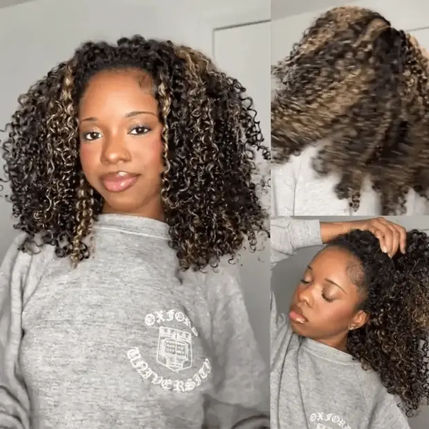 3 In 1 Half Wig | Highlight Brown Jerry Curly Put On & Go Half Wig Flip Over Invisi Drawstring Wig Flash Sale - Image 3