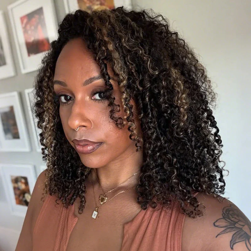 3 In 1 Half Wig | Highlight Brown Jerry Curly Put On & Go Half Wig Flip Over Invisi Drawstring Wig Flash Sale - Image 4