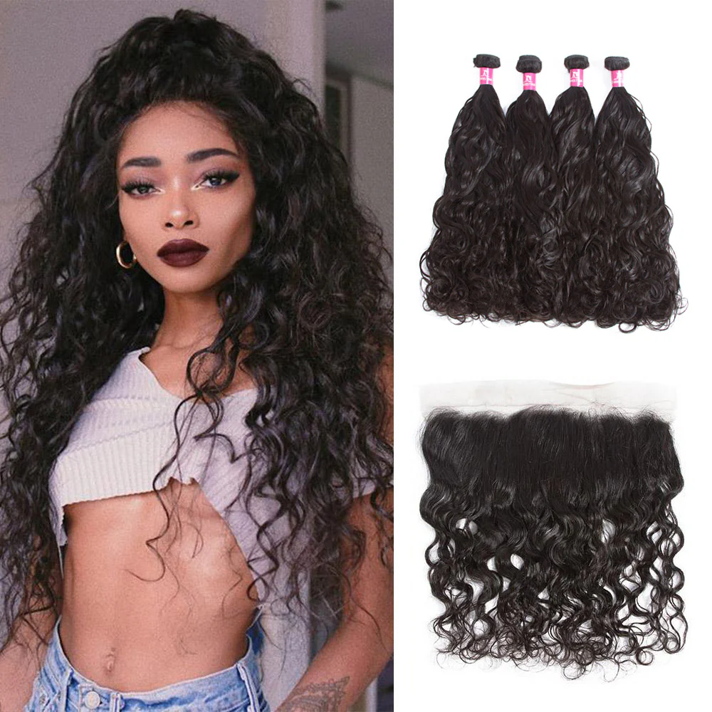Water Wave 4 Bundles With 13*4 Lace Frontal 10A Grade Brazilian Hair 100% Remi Human Hair Soft Shiny Wave Hair - Amanda Hair