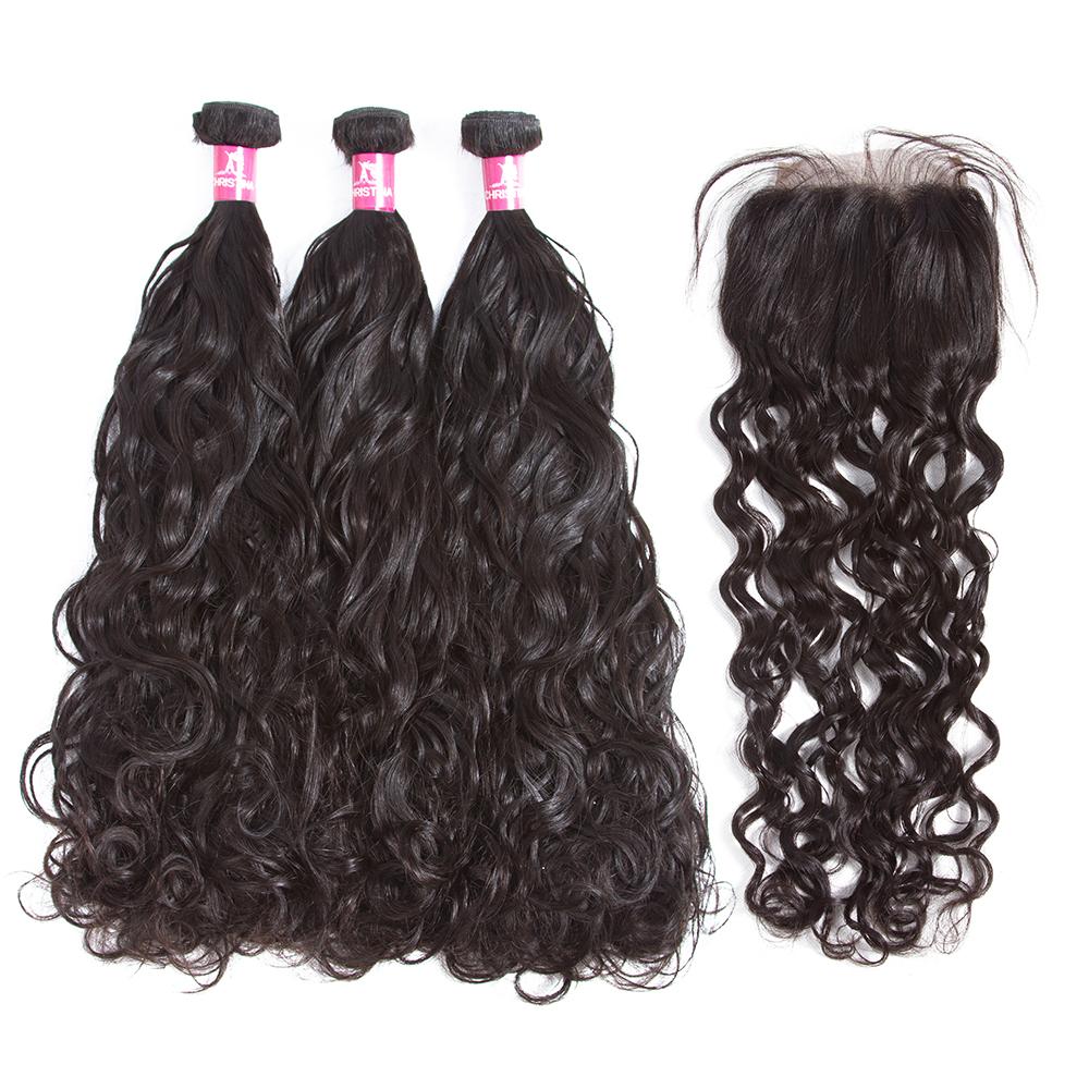 Amanda Water Wave 3 Bundles With 4*4 Lace Closure 10A Grade 100% Remi Human Hair Hot Sell Wave Bundles Hair Extensions - Image 2