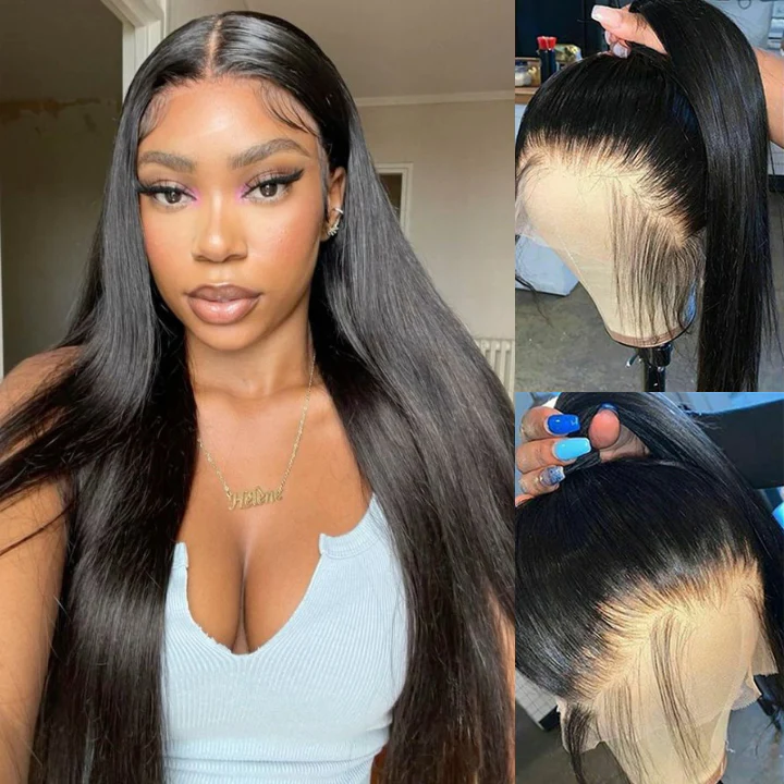 Glueless 360 Full Lace Frontal Long Straight Human Hair Lace Wig Invisible Strap For Women Amanda Hair