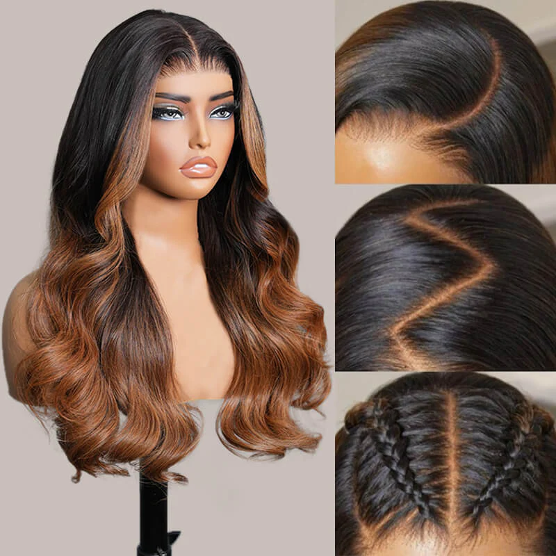 Body Wave Put On & Go Ombre Brown Invisible Drawstrings Pre-Cut HD Transparent Lace Glueless Wig-Amanda Hair - Image 2