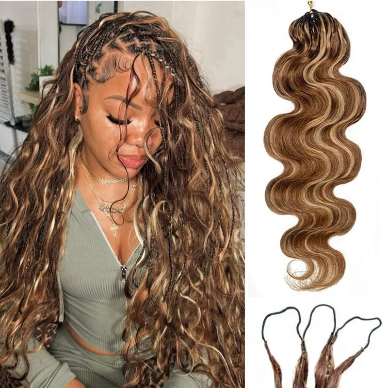 Body Wave Feather Crochet Human Hair for Miracle Knots Boho Braids | Honey Blonde & Brown Highlights - Image 11