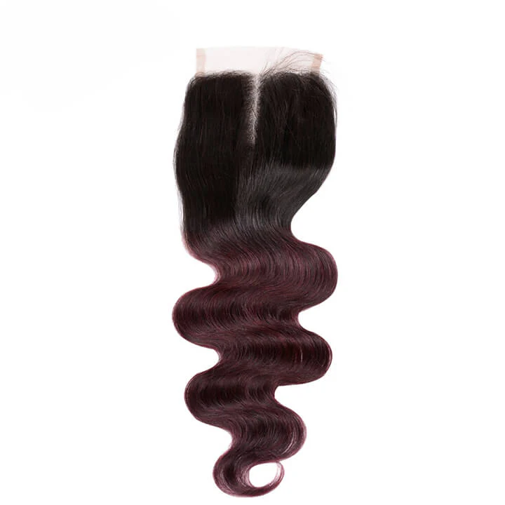 Brazilian Body Wave Hair Bundles With Closure Ombre Burgundy  100% Real Human Hair Extensions - Image 2
