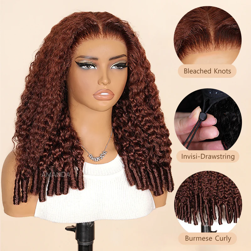 Burmese Curly Reddish Brown HD Tranparent Lace Jerry Curly Glueless Wigs 180% Density-Amanda Hair - Image 2