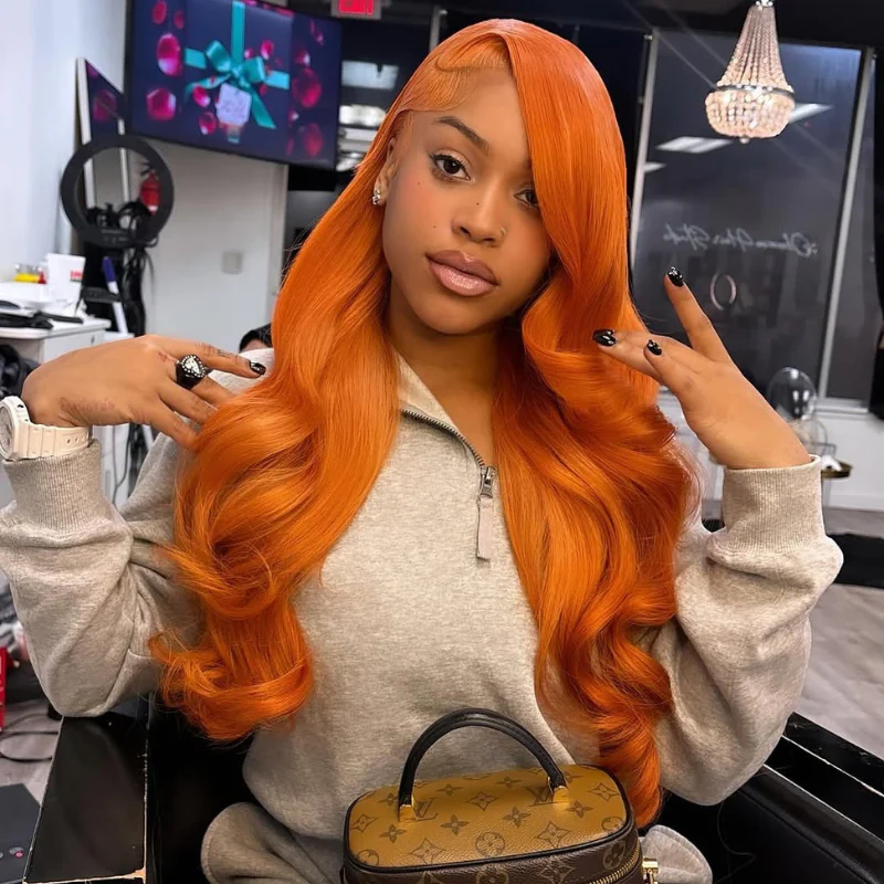 Burnt Orange Straight And Body Wave 13x4 Lace Front Ginger Colored Wig Human Hair - Amanda Hairs - Image 2