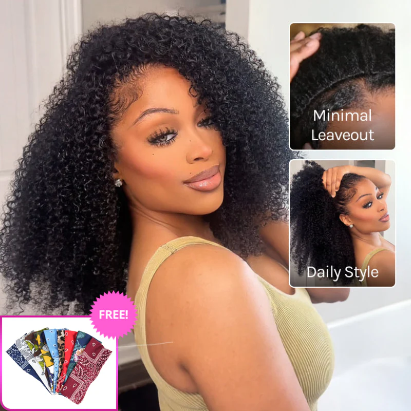 3 In 1 Half Wig | Kinky Curly Put On & Go Invisible Drawstring Glueless Flip Over Half Wig Beginner Friendly Flash Sale - Image 3