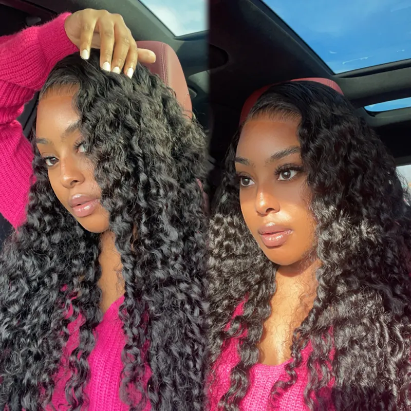 $199=28‘’ | Pre Everything Deep Curly 13x4 HD Transparent Full Lace Frontal Glueless Human Hair Wig Flash Sale - Image 2