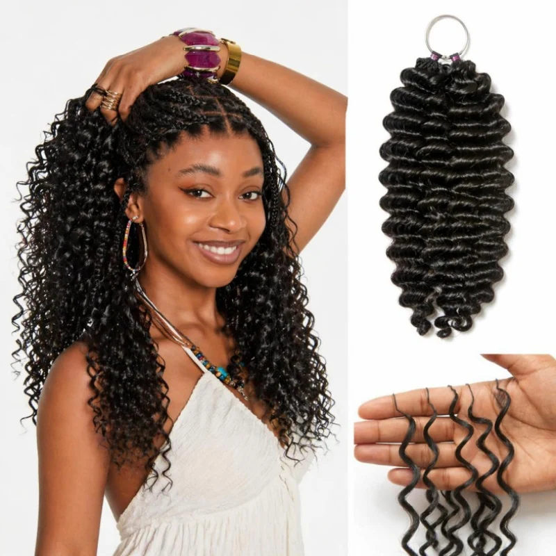 Deep Wave Feather Crochet Human Hair for Miracle Knots Boho Braids  | Honey Blonde &  Brwon Highlight