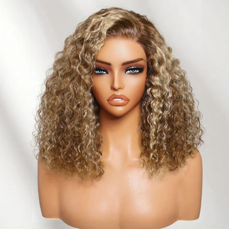 Extra 50% Off | Honey Blonde Highlight Short Bob Wig Water Wave Glueless 7×5/13×4 Lace Front Wig Flash Sale - Image 3