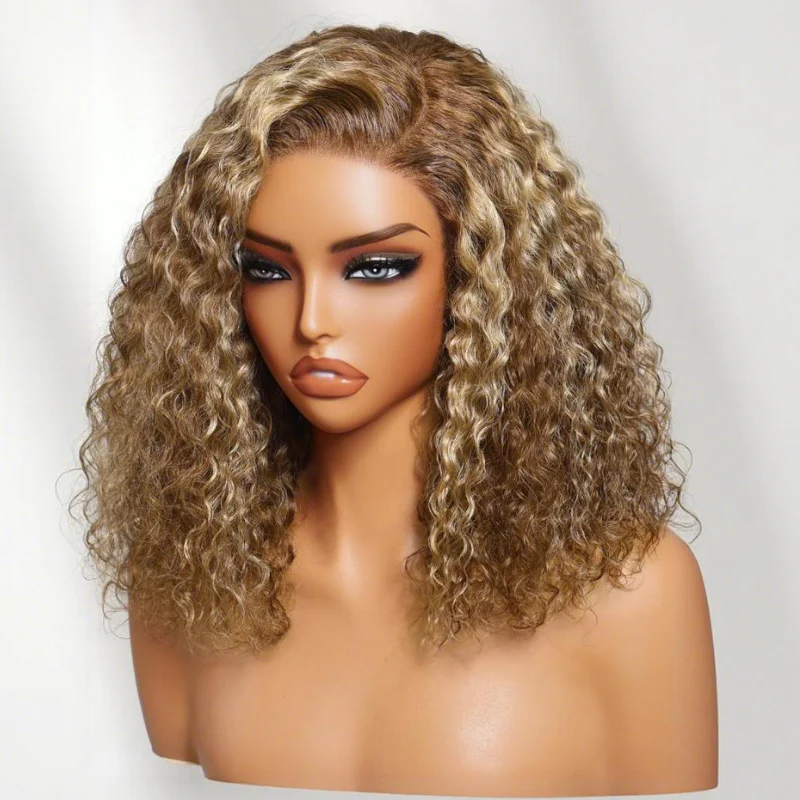 Extra 50% Off | Honey Blonde Highlight Short Bob Wig Water Wave Glueless 7×5/13×4 Lace Front Wig Flash Sale - Image 4
