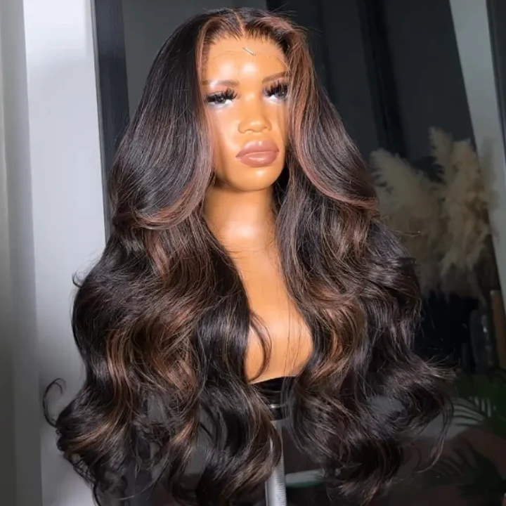 Amanda Hair Body Wave Highlight Brown 13x4 Lace Front Wigs Human Hair Undetectable Transparent Lace Wigs - Amanda Hair