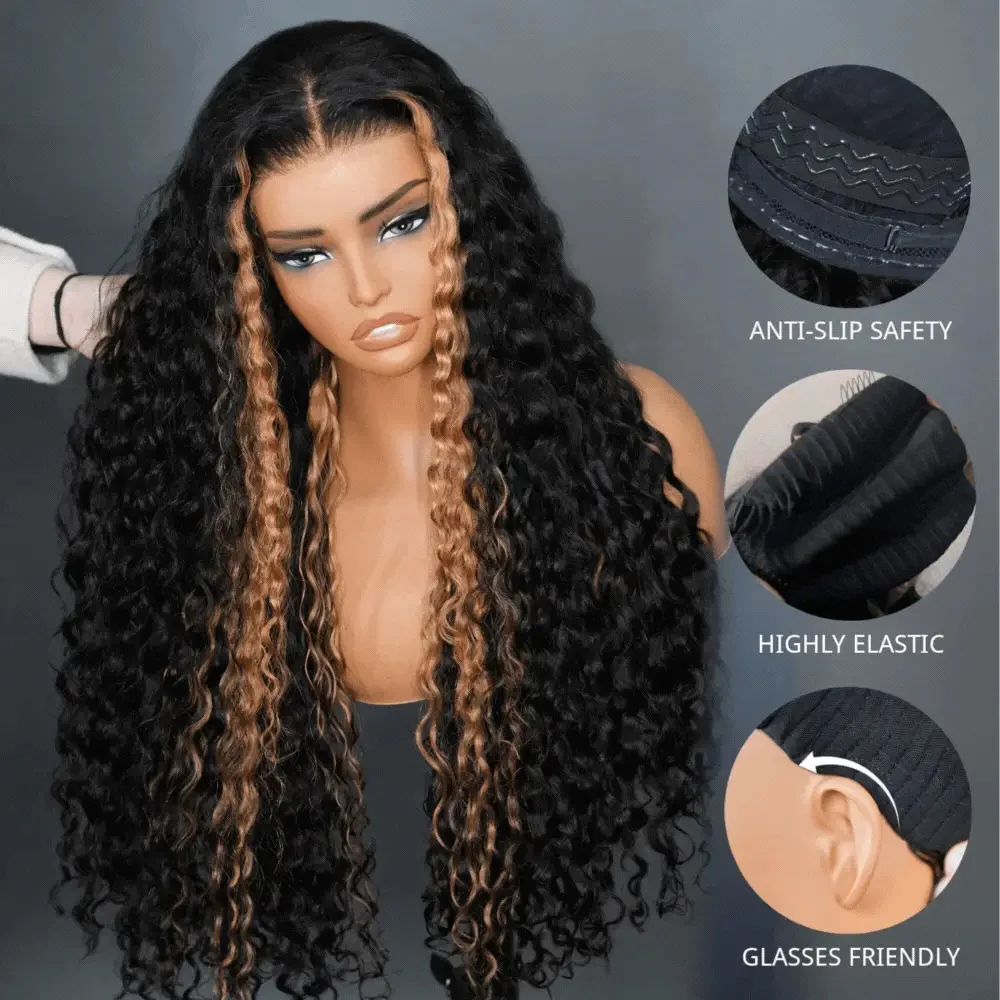 Extra 60% OFF | Glueless Blonde Highlights on Luxurious Lace Frontal Deep Curly Wave Wig Flash Sale - Image 5