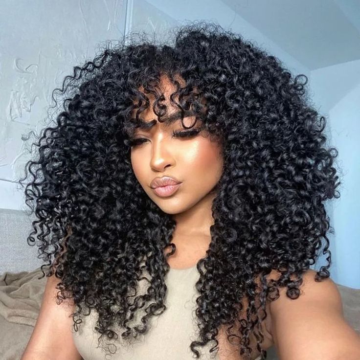 Extra 60% OFF| Glueless Deep Curly Clear HD Lace Closure Wigs with Bangs Flash Sale - Image 2