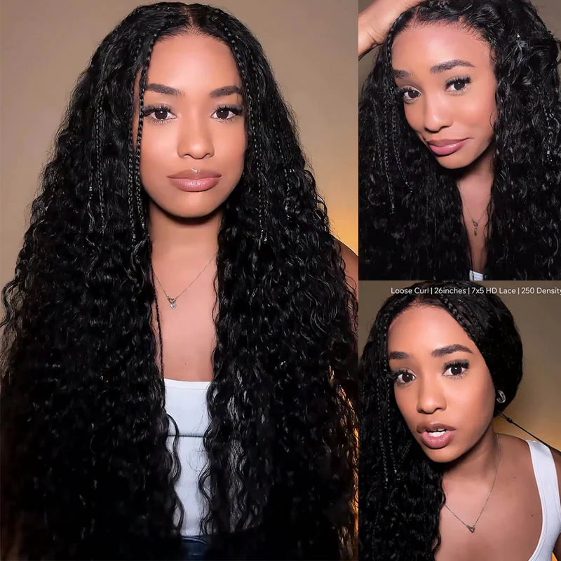 Extra 60% OFF | Glueless Exquisite Long Loose Curls with Braided Parting 7x5/13x4 HD Transparent Lace Wig Flash Sale