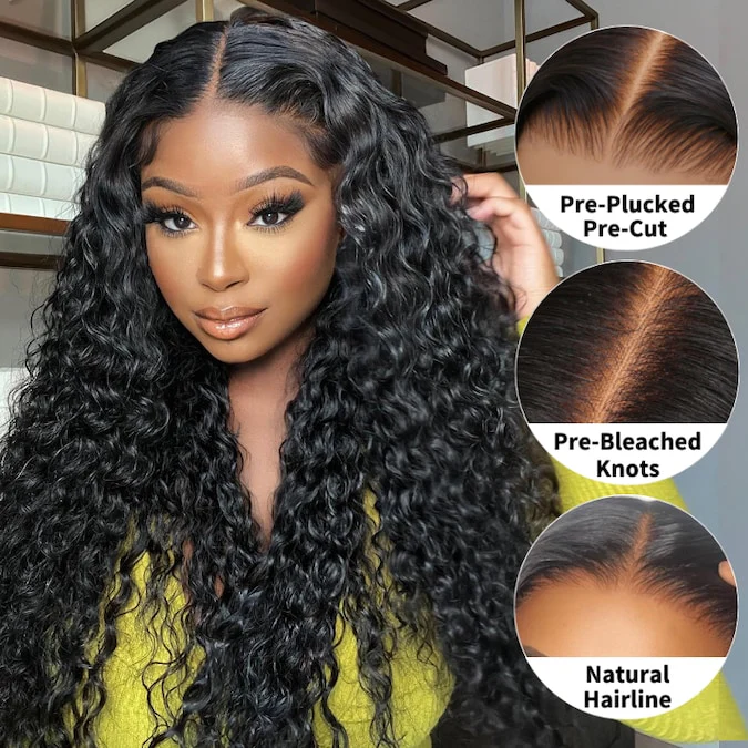 Extra 60% OFF|  Glueless Water Wave 7x5/ 13x4 Transparent HD Lace Wig Pull and Go Invisible Drawstring Wigs Flash Sale - Image 4