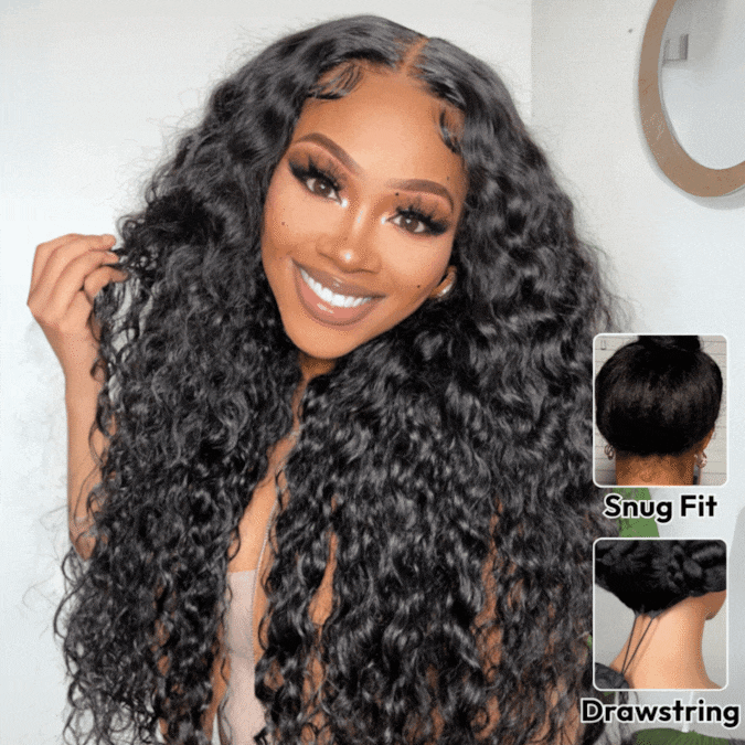 Extra 60% OFF|  Glueless Water Wave 7x5/ 13x4 Transparent HD Lace Wig Pull and Go Invisible Drawstring Wigs Flash Sale - Image 5